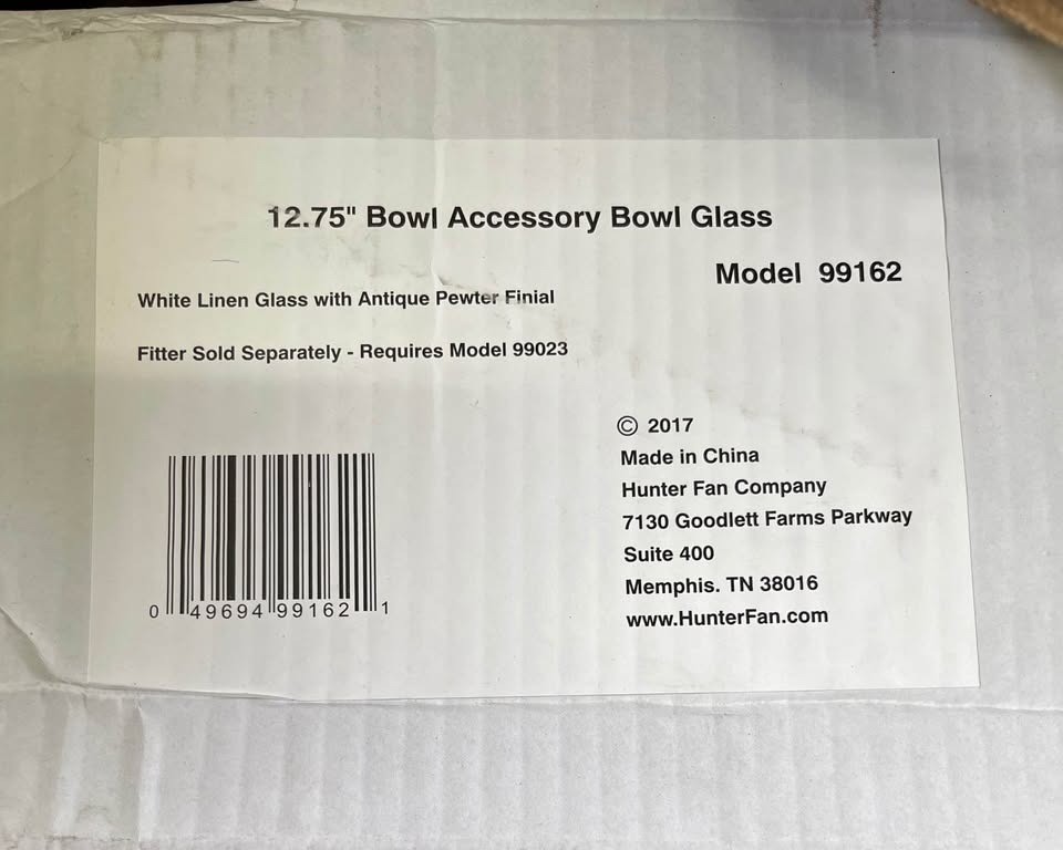 Hunter White Linen Bowl Glass with Antique Pewter Finial, 12.75” - Image 3