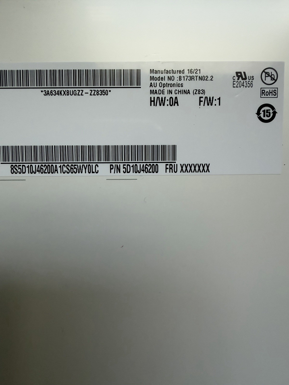 BOE 17.3" LCD Glossy Screen Laptop Display 30pin Panel B173RTN02.2, 5D10J46200 product photo 3