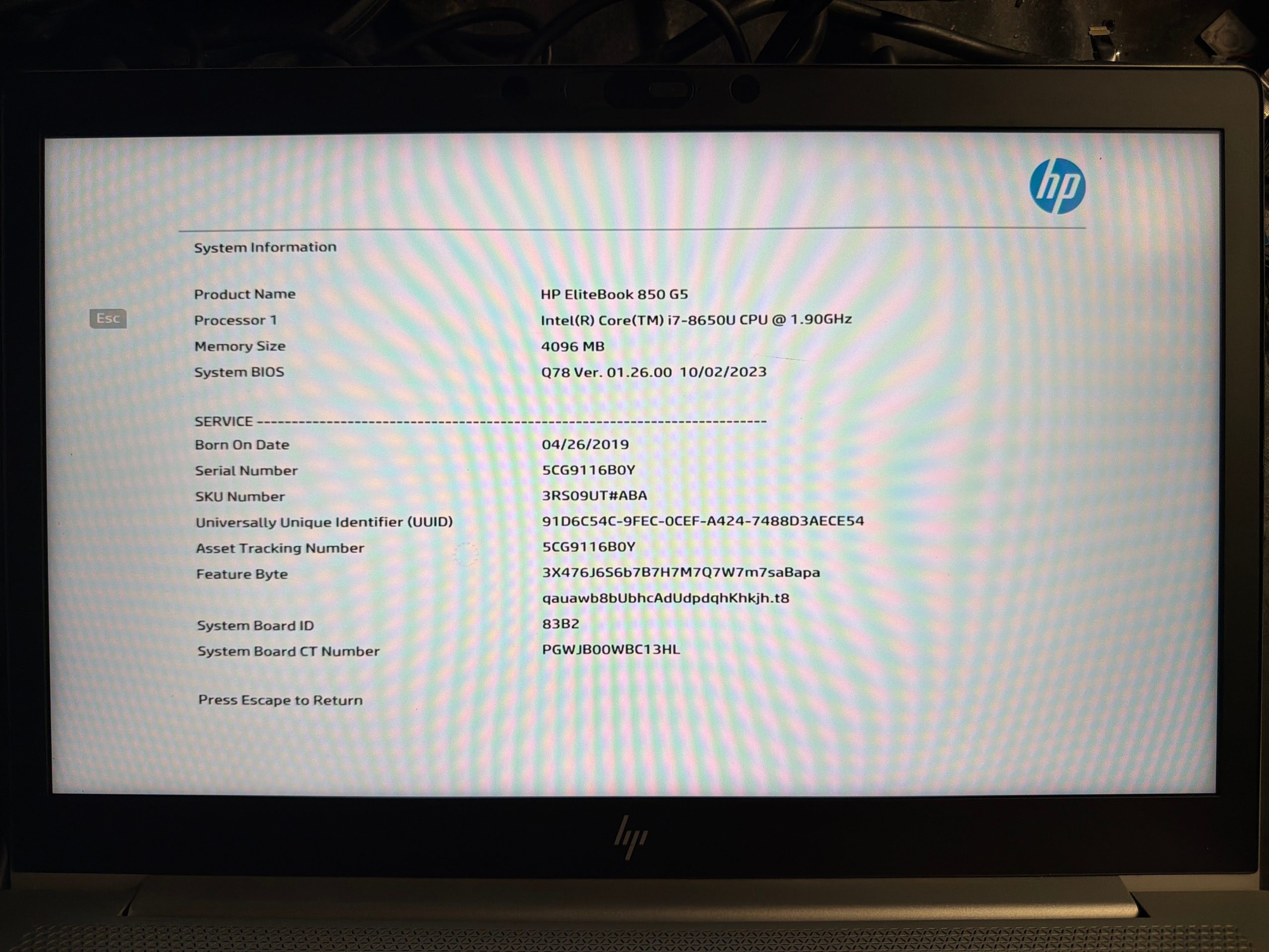 HP EliteBook 850 G5 Motherboard i7-8650U L15522-601 product photo 4